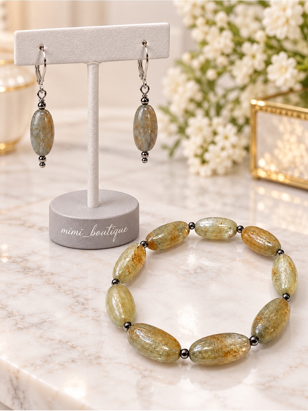 Green Kyanite Bracelet & Earrings Set One of a Kind